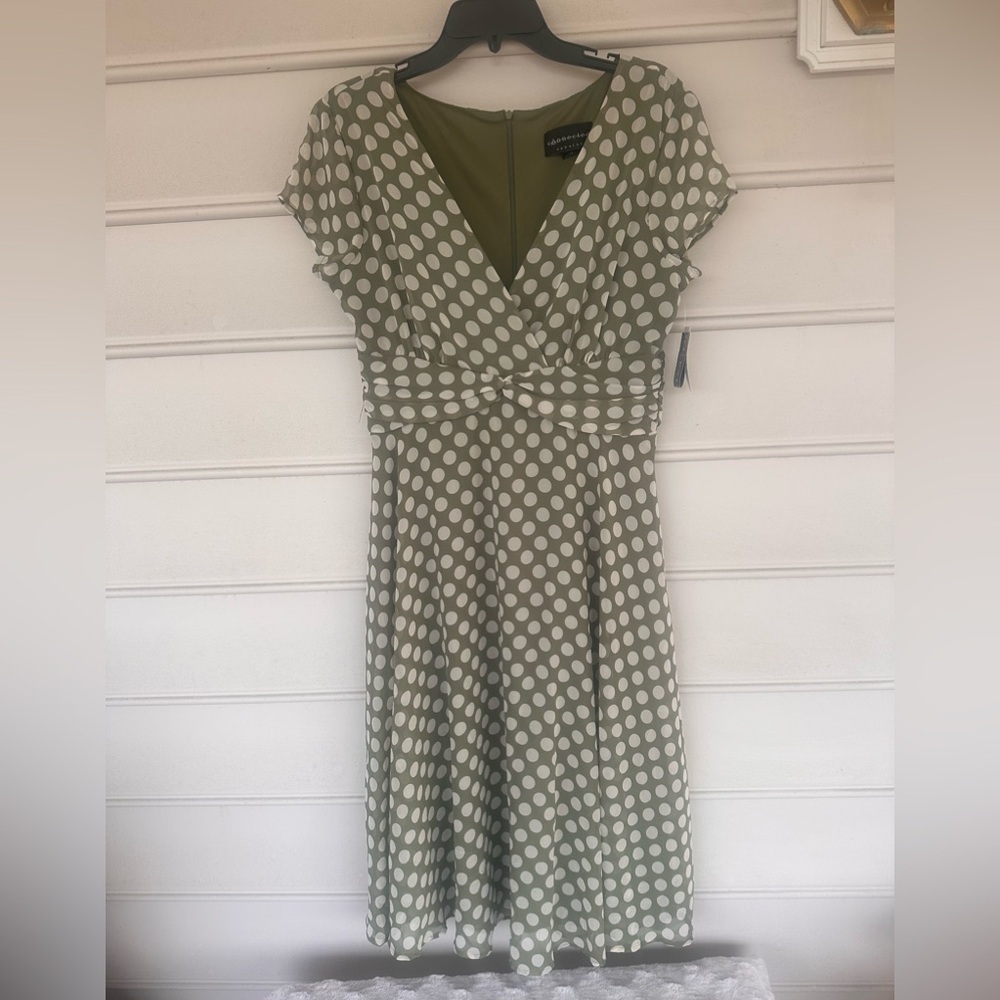 Connected Apparel Green Polka Dot Midi Dress